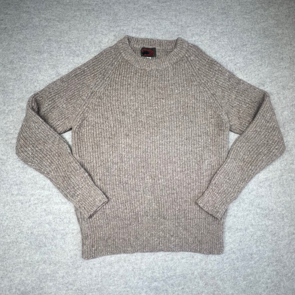Boston Traders Sweater Mens Large Tan Wool Blend Ribbed Knit Crewneck Raglan